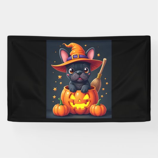 Franse Bulldog Witch Pumpkin Halloween Mannen vrou Spandoek (Horizontaal)