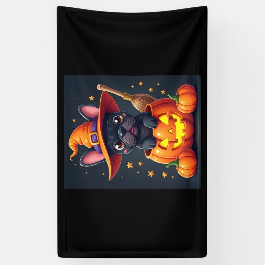 Franse Bulldog Witch Pumpkin Halloween Mannen vrou Spandoek (Verticaal)
