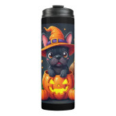 Franse Bulldog Witch Pumpkin Halloween Mannen vrou Thermosbeker (Voorkant)