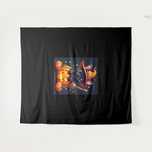 Franse Bulldog Witch Pumpkin Halloween Mannen vrou Wandkleed (Voorkant (horizontaal))
