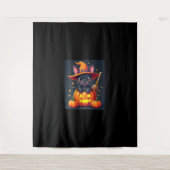 Franse Bulldog Witch Pumpkin Halloween Mannen vrou Wandkleed (Voorkant)