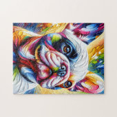 Franse Bulldog witte acryl print | Kleurrijk Legpuzzel (Horizontaal)