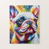 Franse Bulldog witte acryl print | Kleurrijk Legpuzzel (Verticaal)