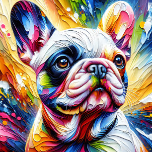 Franse Bulldog Witte Acrylprint   Kleurrijk Legpuzzel