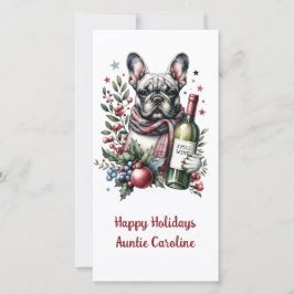 Franse Bulldog Xmas Vakantie Waterverf ontwerp Feestdagenkaart
