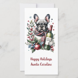 Franse Bulldog Xmas Vakantie Waterverf ontwerp Feestdagenkaart