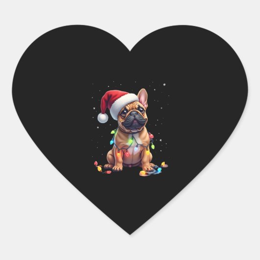 Franse Bulldog Xmas Verlichting Santa Franse Bulld Hart Sticker (Voorkant)