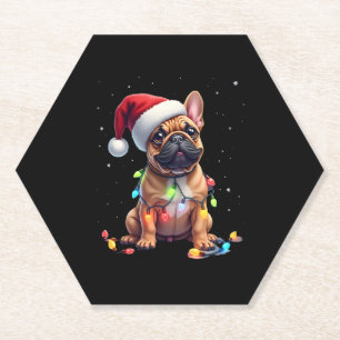 Franse Bulldog Xmas Verlichting Santa Franse Bulld Kartonnen Onderzetters