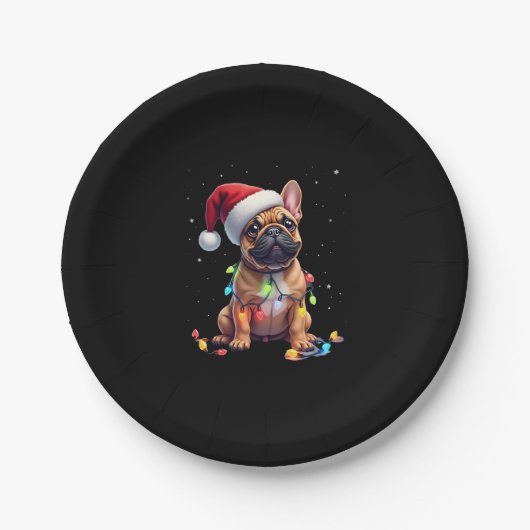 Franse Bulldog Xmas Verlichting Santa Franse Bulld Papieren Bordje (Voorkant)