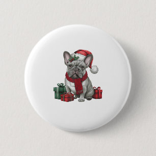Franse Bulldog Xmas Verlichting Santa Franse Bulld Ronde Button 5,7 Cm