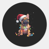 Franse Bulldog Xmas Verlichting Santa Franse Bulld Ronde Sticker (Voorkant)