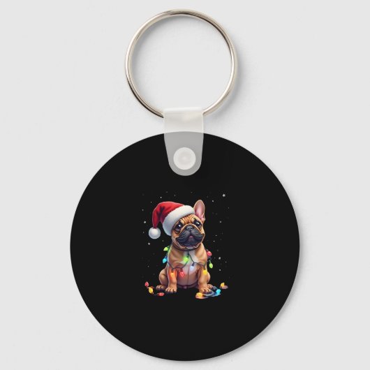 Franse Bulldog Xmas Verlichting Santa Franse Bulld Sleutelhanger (Voorkant)