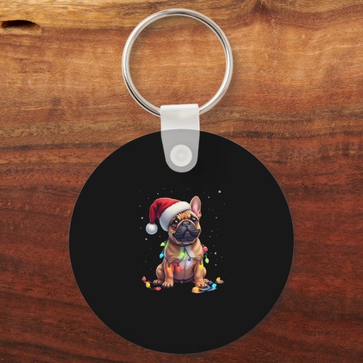 Franse Bulldog Xmas Verlichting Santa Franse Bulld Sleutelhanger (Voorkant)