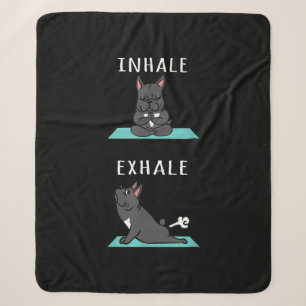 Franse Bulldog Yoga Inhale Exhale Funny Dog Gift Sherpa Deken