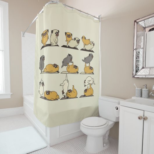 Franse Bulldog Yoga Poses | Dog Yoga Lovers Douchegordijn (In situ)