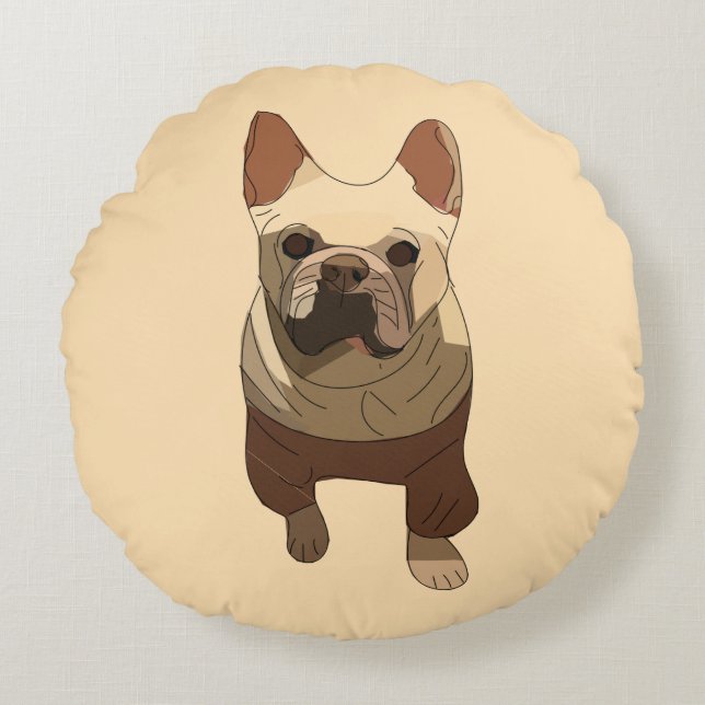 Franse Bulldog, Zachte Perzik Rond Kussen (Voorkant)
