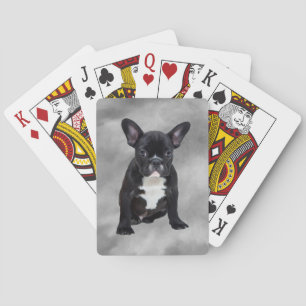 Franse Bulldog Zittend Aquarel Olie Schilderij Pokerkaarten