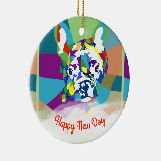 Franse Bulldog zittend Keramisch Ornament (Rechts)