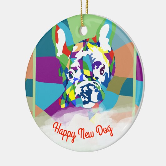Franse Bulldog zittend Keramisch Ornament (Links)