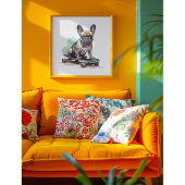 Franse Bulldog zittend op skateboard Poster