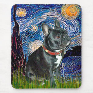 Franse Bulldog (zwart 11) - Sterrennacht (groen) Muismat