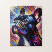 Franse Bulldog zwart acryl print | Kleurrijk Legpuzzel (Verticaal)