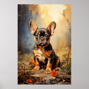 Franse Bulldog zwart en tan puppy Poster