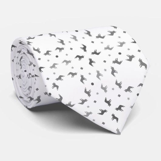 Franse Bulldog Zwart en Wit Tie Stropdas (Opgerold)
