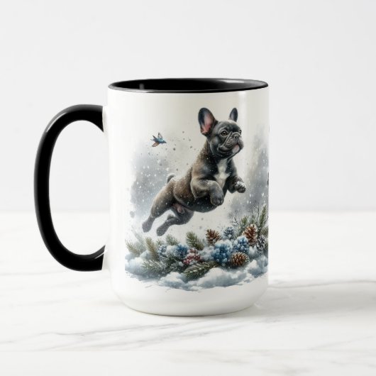Franse Bulldog Zwart, Kerst Koffie Mok Cup (Links)