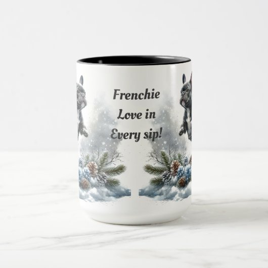 Franse Bulldog Zwart, Kerst Koffie Mok Cup (Midden)