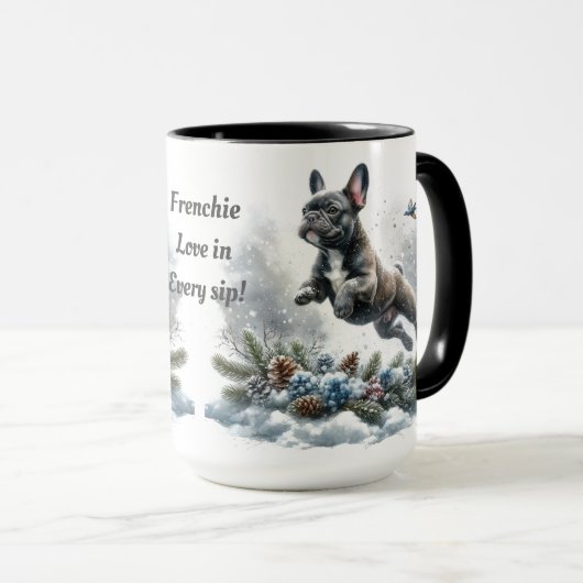 Franse Bulldog Zwart, Kerst Koffie Mok Cup (Voorkant rechts)