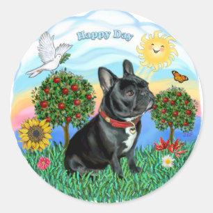 Franse Bulldog (zwart-rode halsband) Ronde Sticker