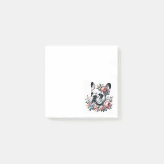 Franse Bulldog Zwart-wit Bloemen Post-it® Notes (Voorkant)