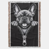 Franse Bulldog Zwart & Wit Gravure Ritssluiting Deken (Voorkant Verticaal)