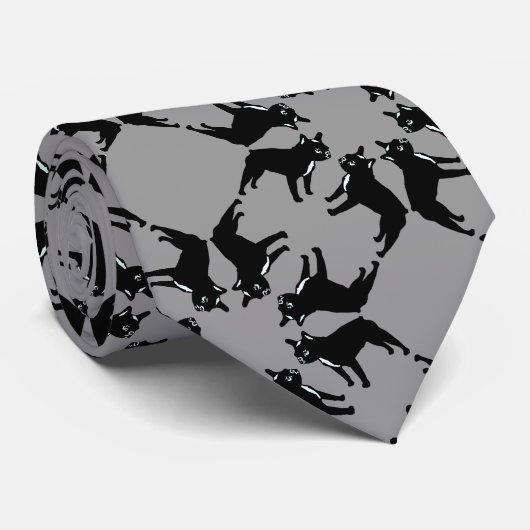 Franse Bulldog zwart-wit Stropdas (Opgerold)
