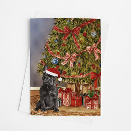 Franse Bulldog - Zwarte Waterverf kerstboom Kaart