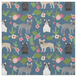 Franse Bulldogs Cactus Floral Stof