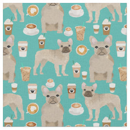 Franse Bulldogs Coffee Lover Turquoise Stof