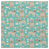 Franse Bulldogs Coffee Lover Turquoise Stof (Swatch)