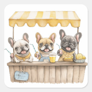 Franse Bulldogs die een limonade stand runnen Vierkante Sticker