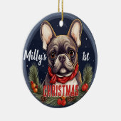 Franse Bulldog's Eerste Kerstmis Keramisch Ornament (Rechts)