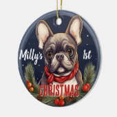 Franse Bulldog's Eerste Kerstmis Keramisch Ornament (Links)