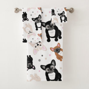 Franse Bulldogs en Polka Dots Cute Frenchies Bad Handdoek