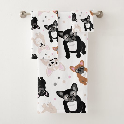 Franse Bulldogs en Polka Dots Cute Frenchies Bad Handdoek (Insitu)
