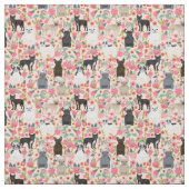 Franse Bulldogs Floral  roze Stof (Swatch)