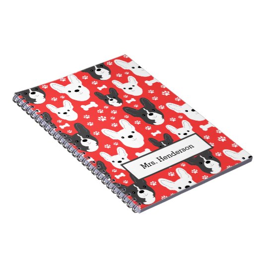 Franse Bulldogs Frenchies Dog Pattern Red Notitieboek (Rechterzijde)