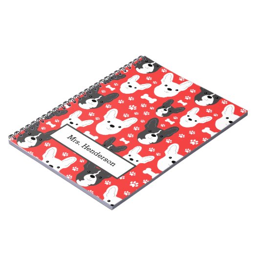 Franse Bulldogs Frenchies Dog Pattern Red Notitieboek (Linkerzijde)