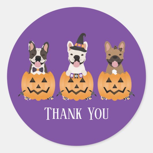 Franse Bulldogs Halloween Hartelijk dank Ronde Sticker (Voorkant)