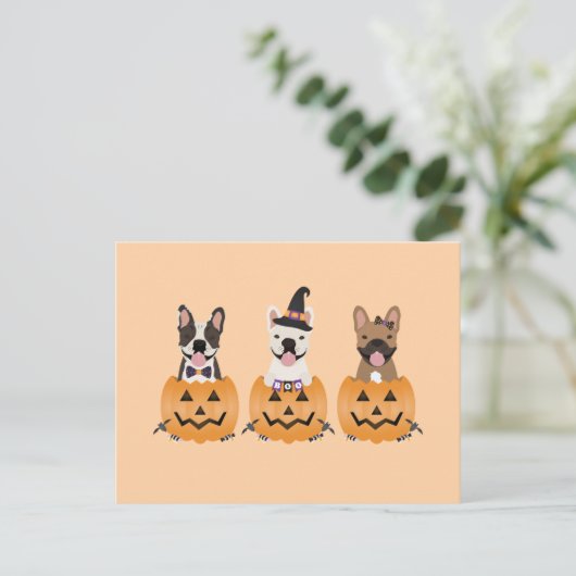 Franse Bulldogs Halloween Pumpkin Briefkaart (Staand voorkant)