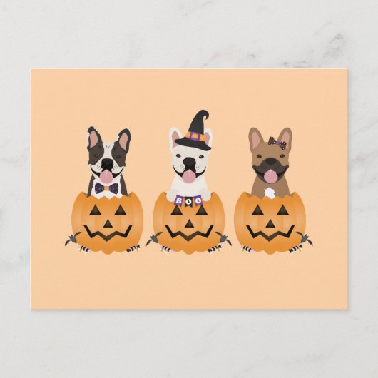 Franse Bulldogs Halloween Pumpkin Briefkaart (Voorkant)